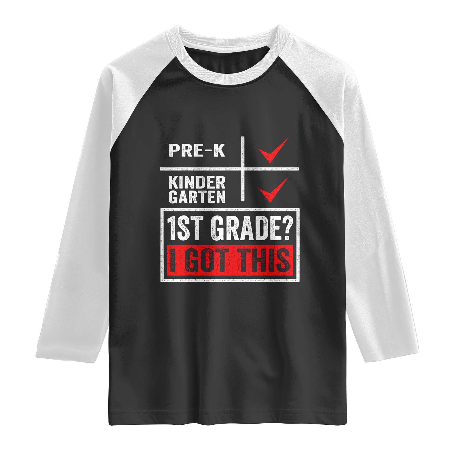 Boys and Girls First Day of First Grade Raglan Shirt Back to School TS01 Black White Print Your Wear