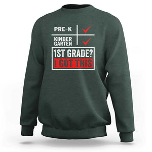 Boys and Girls First Day of First Grade Sweatshirt Back to School TS01 Dark Forest Green Print Your Wear