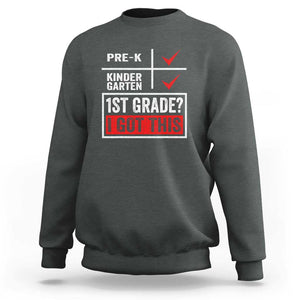 Boys and Girls First Day of First Grade Sweatshirt Back to School TS01 Dark Heather Print Your Wear