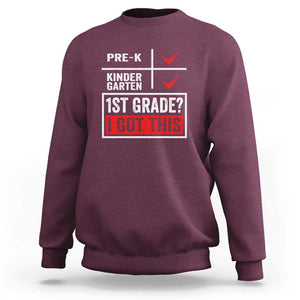 Boys and Girls First Day of First Grade Sweatshirt Back to School TS01 Maroon Print Your Wear