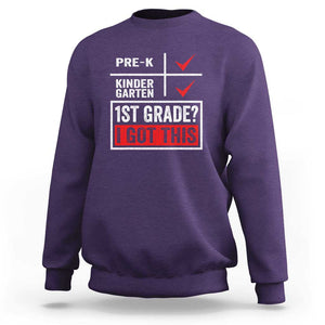 Boys and Girls First Day of First Grade Sweatshirt Back to School TS01 Purple Print Your Wear