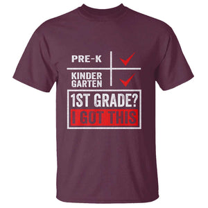 Boys and Girls First Day of First Grade T Shirt Back to School TS01 Maroon Print Your Wear