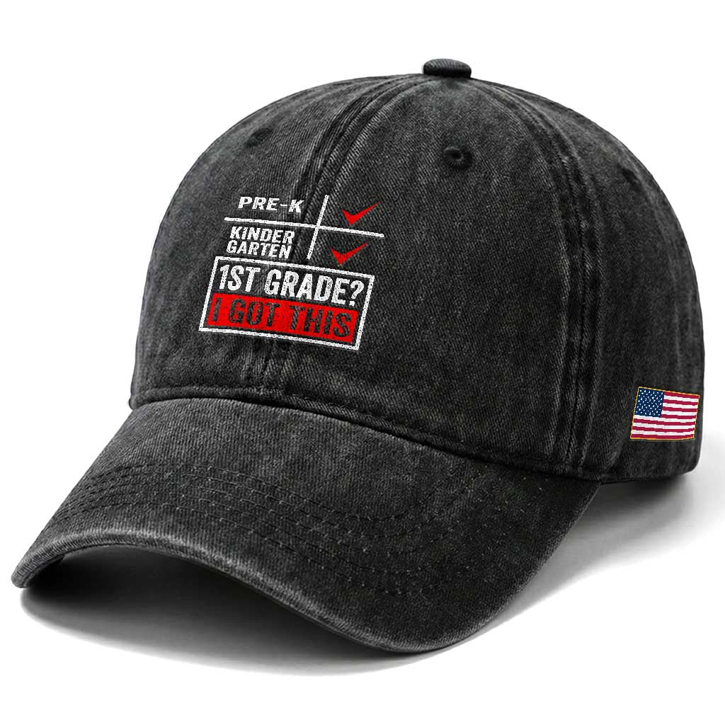 Boys and Girls First Day of First Grade Washed Cotton Baseball Cap Back to School TS01 Print Your Wear