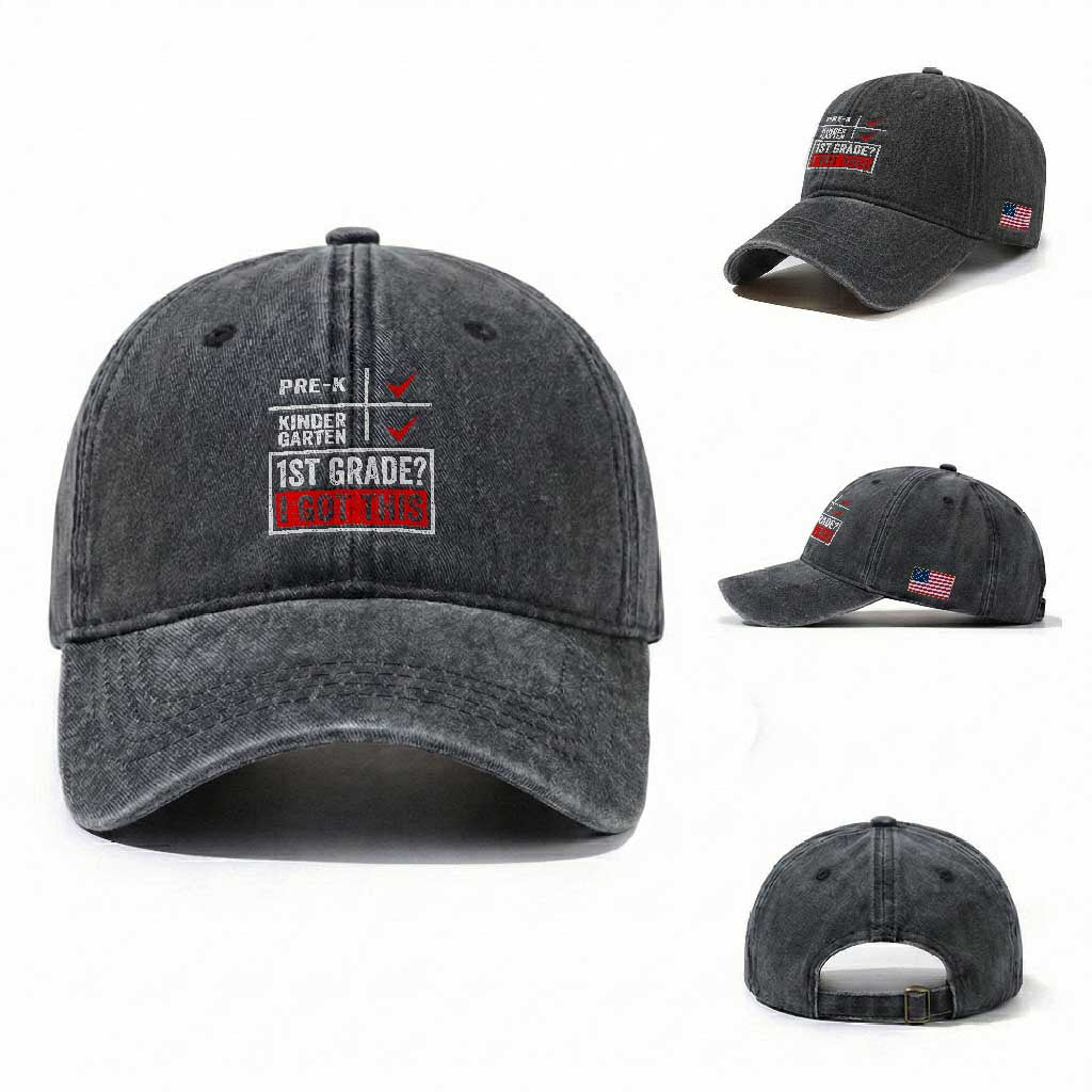 Boys and Girls First Day of First Grade Washed Cotton Baseball Cap Back to School TS01 Washed Cap Universal Fit Dark Gray Print Your Wear