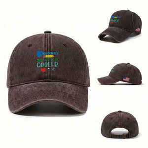Kindergarten Just Got Cooler Washed Cotton Baseball Cap Funny 1st Day Back to School Kids Gift TS01 Washed Cap Universal Fit Dark Brown Print Your Wear