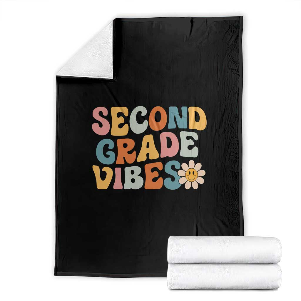 Groovy Retro Second Grade Vibes Throw Blanket Back to School 2nd Grade Team TS01 Black Print Your Wear