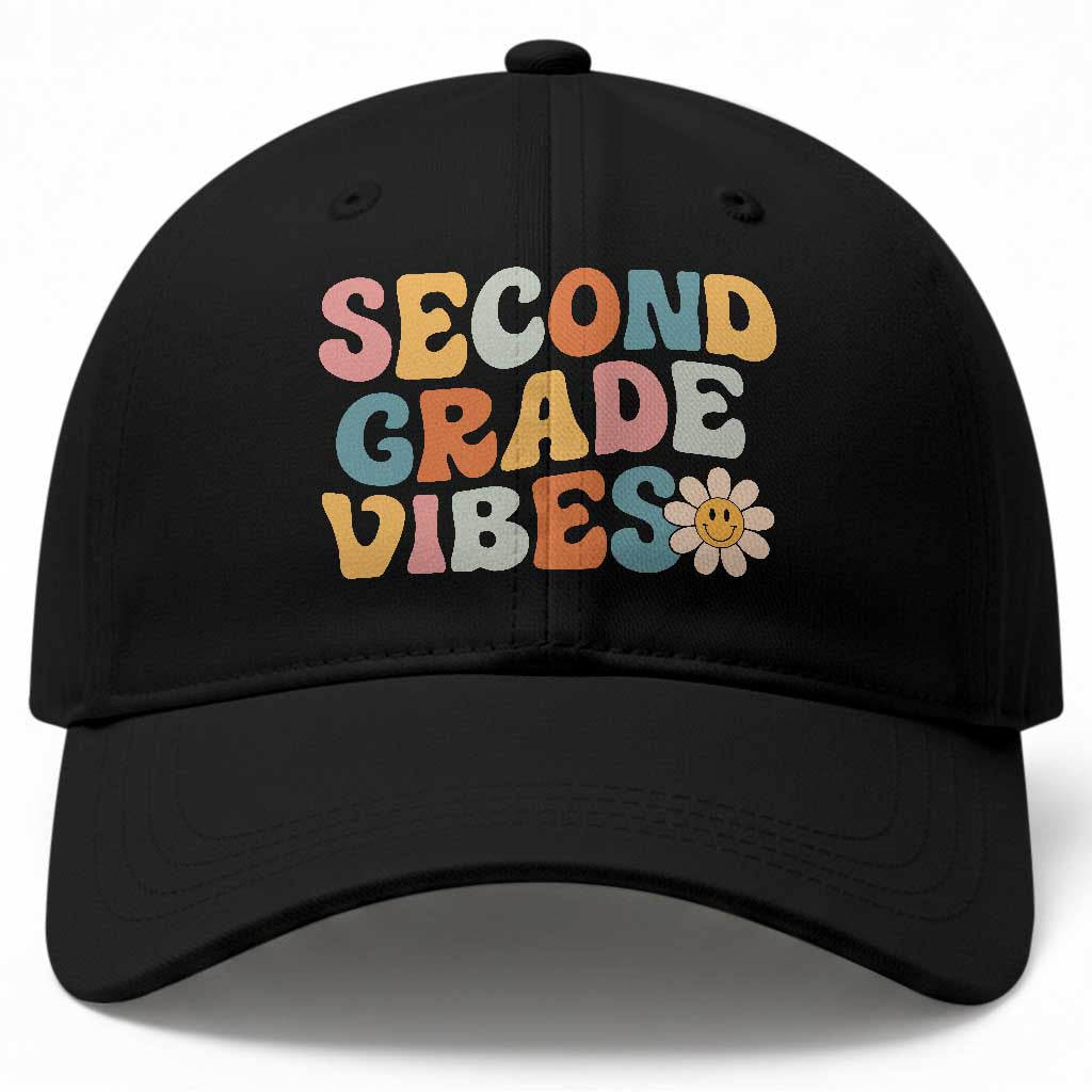 Groovy Retro Second Grade Vibes Baseball Cap Back to School 2nd Grade Team TS01 Print Your Wear