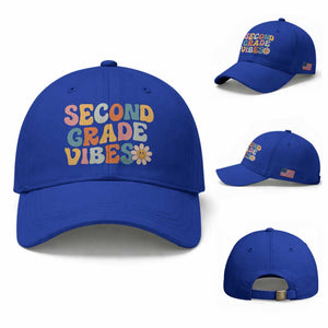 Groovy Retro Second Grade Vibes Baseball Cap Back to School 2nd Grade Team TS01 Baseball Cap Universal Fit Royal Blue Print Your Wear