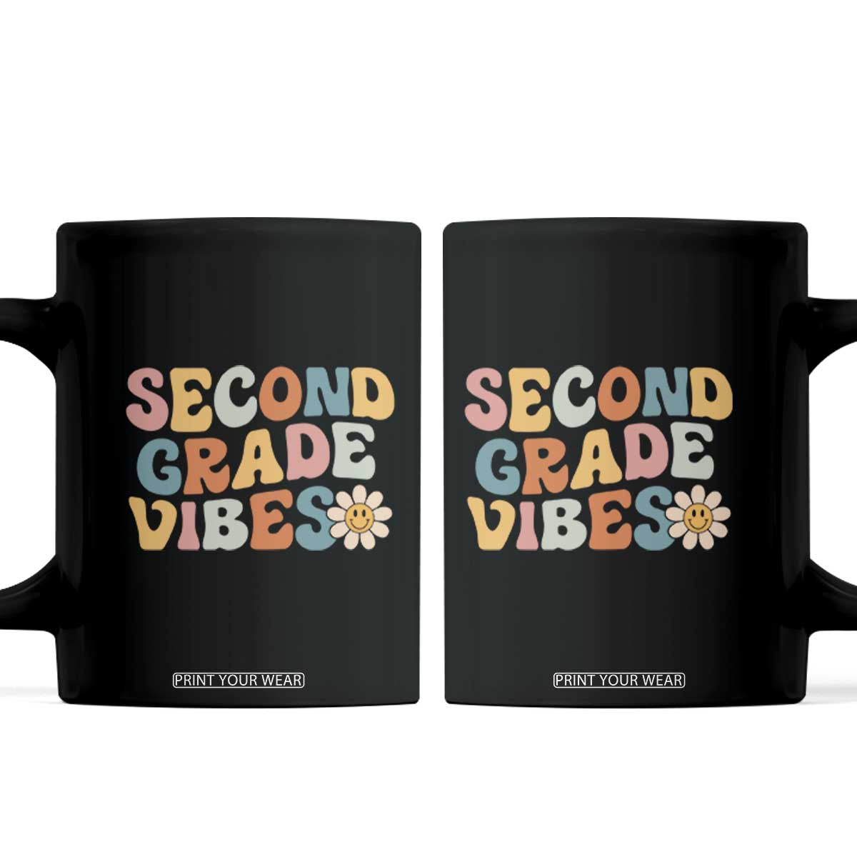 Groovy Retro Second Grade Vibes Coffee Mug Back to School 2nd Grade Team TS01 Black Print Your Wear