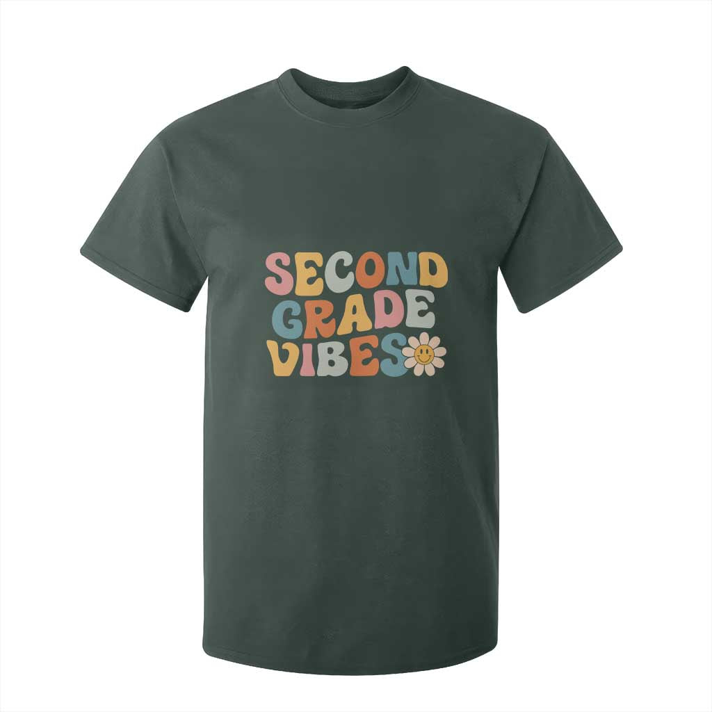 Groovy Retro Second Grade Vibes T Shirt For Kid Back to School 2nd Grade Team TS01 Dark Forest Green Print Your Wear