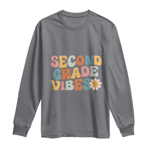 Groovy Retro Second Grade Vibes Long Sleeve Shirt Back to School 2nd Grade Team TS01 Charcoal Print Your Wear