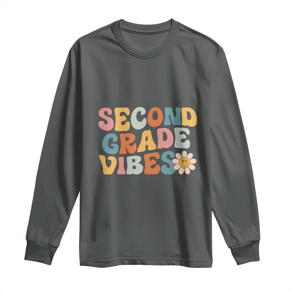 Groovy Retro Second Grade Vibes Long Sleeve Shirt Back to School 2nd Grade Team TS01 Dark Heather Print Your Wear