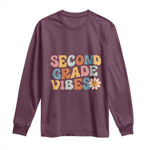 Groovy Retro Second Grade Vibes Long Sleeve Shirt Back to School 2nd Grade Team TS01 Maroon Print Your Wear