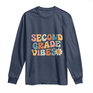 Groovy Retro Second Grade Vibes Long Sleeve Shirt Back to School 2nd Grade Team TS01 Navy Print Your Wear