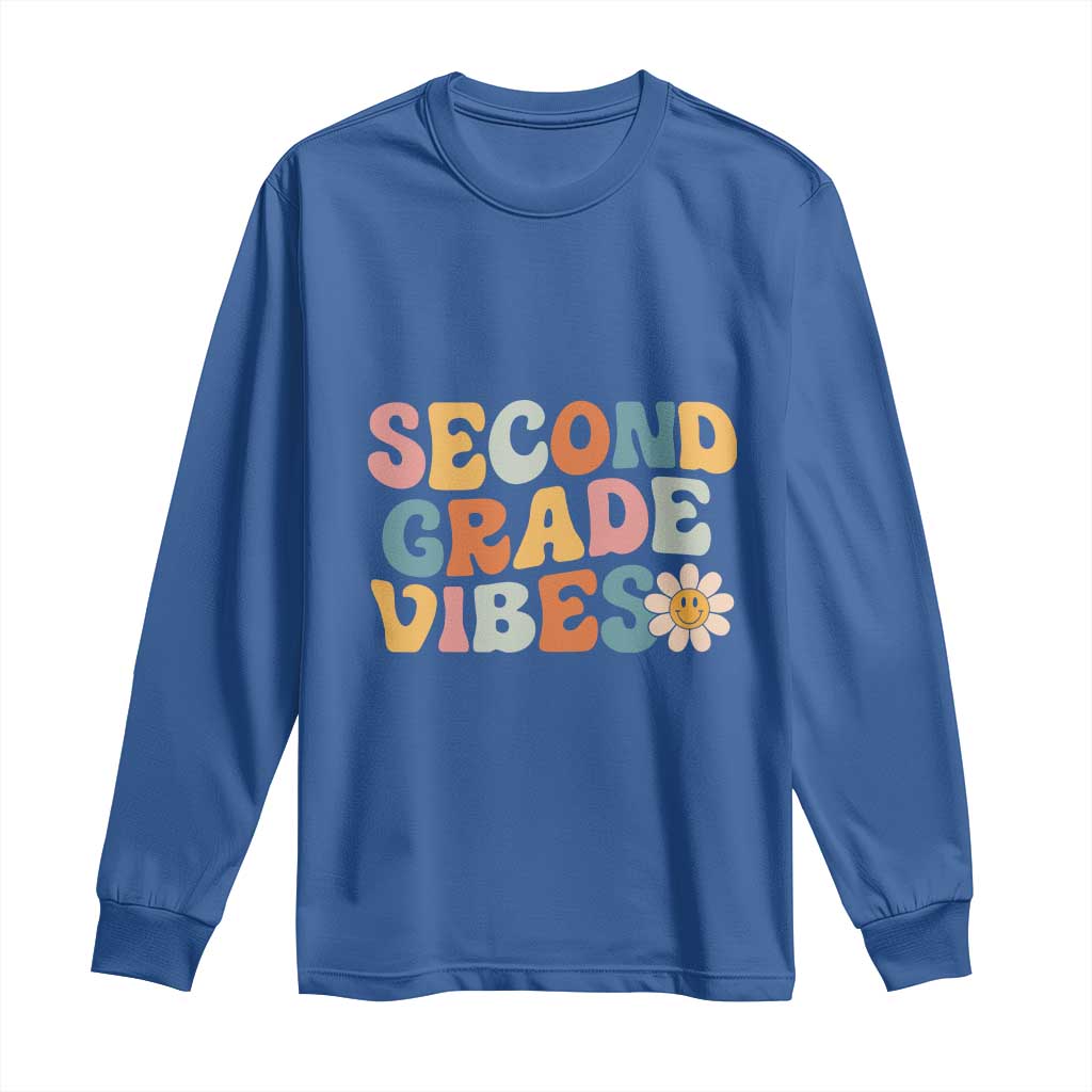 Groovy Retro Second Grade Vibes Long Sleeve Shirt Back to School 2nd Grade Team TS01 Royal Blue Print Your Wear