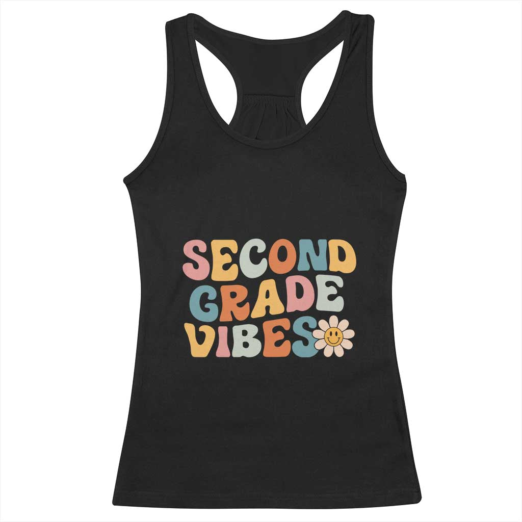 Groovy Retro Second Grade Vibes Racerback Tank Top Back to School 2nd Grade Team TS01 Black Print Your Wear