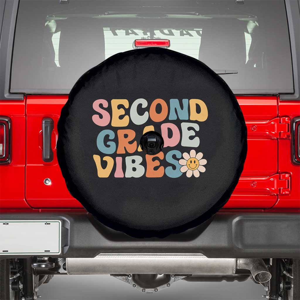 Groovy Retro Second Grade Vibes Spare Tire Cover Back to School 2nd Grade Team TS01 Black Print Your Wear