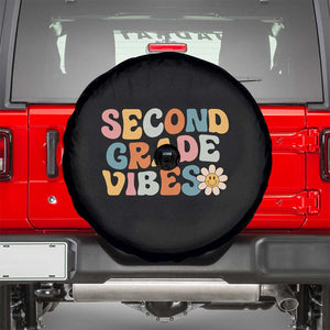 Groovy Retro Second Grade Vibes Spare Tire Cover Back to School 2nd Grade Team TS01 Black Print Your Wear