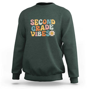 Retro Second Grade Vibes Sweatshirt 2nd Grade Team, 1st Day of School TS01 Dark Forest Green Print Your Wear