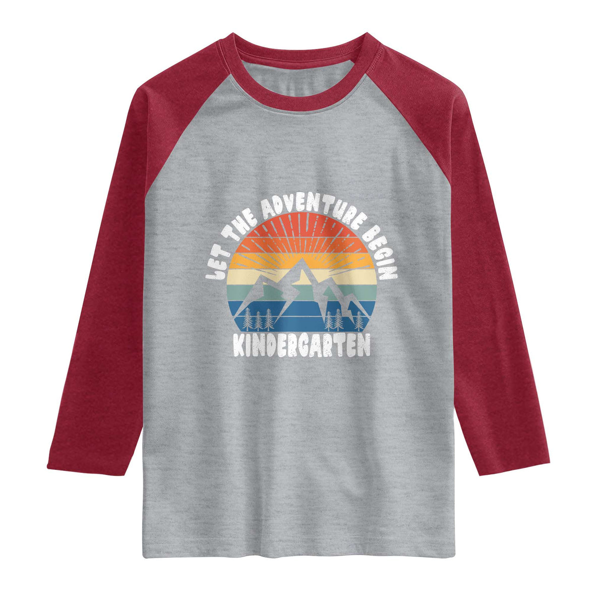 Kindergarten First Day of School Raglan Shirt Let the Adventure Begin Cute Back to School Gift TS01 Heather Gray Heather Red Print Your Wear