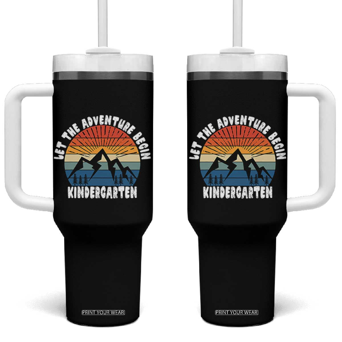 Kindergarten First Day of School Tumbler With Handle Let the Adventure Begin Cute Back to School Gift TS01 One Size: 40 oz Black Print Your Wear