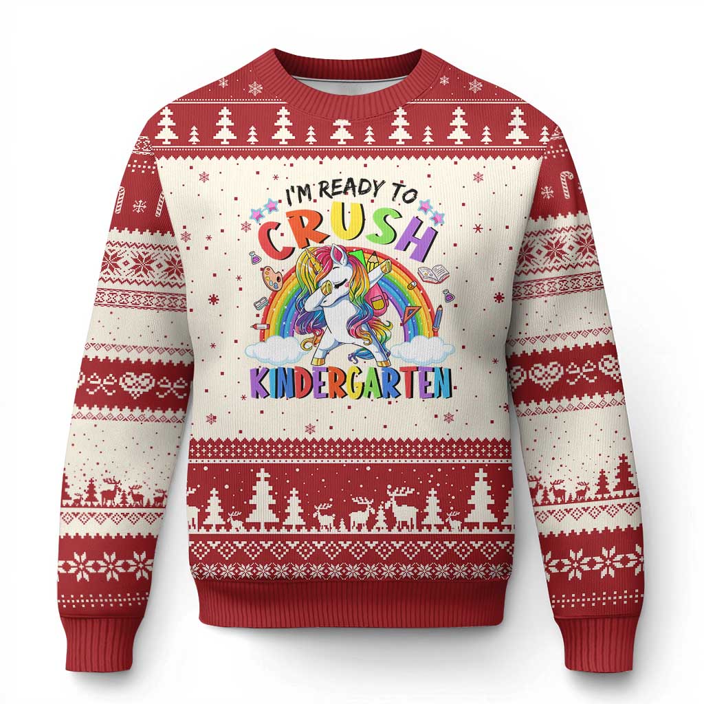 Ready to Crush Kindergarten Cute Girls Ugly Christmas Sweater First Day Back to School TS01 Beige Red Print Your Wear