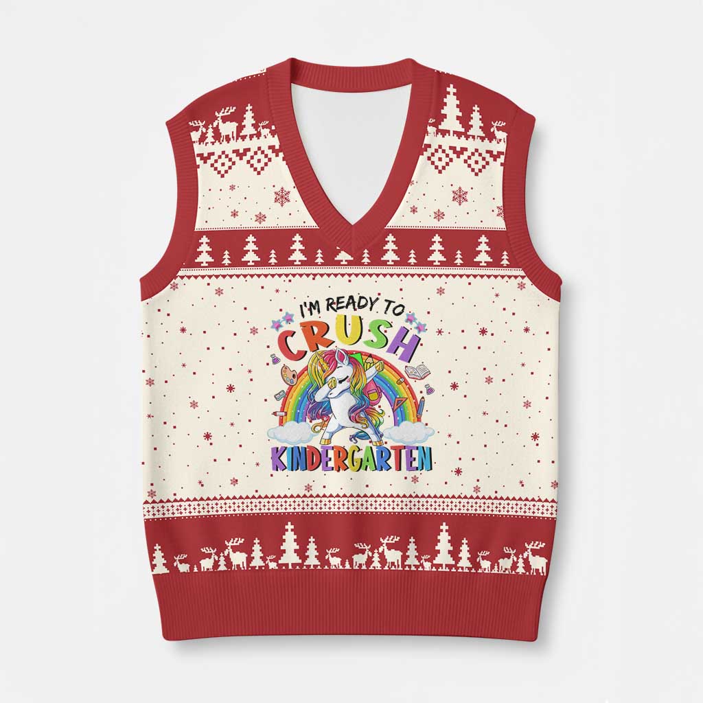 Ready to Crush Kindergarten Cute Girls V-Neck Knit Sweater Vest First Day Back to School TS01 Beige Red Print Your Wear
