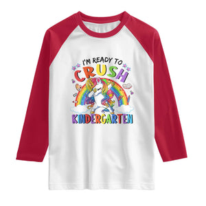 Ready to Crush Kindergarten Cute Girls Raglan Shirt First Day Back to School TS01 White Red Print Your Wear
