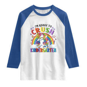 Ready to Crush Kindergarten Cute Girls Raglan Shirt First Day Back to School TS01 White Royal Print Your Wear