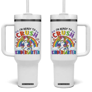 Ready to Crush Kindergarten Cute Girls Tumbler With Handle First Day Back to School TS01 One Size: 40 oz White Print Your Wear