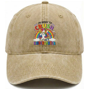 Ready to Crush Kindergarten Cute Girls Washed Cotton Baseball Cap First Day Back to School TS01 Print Your Wear