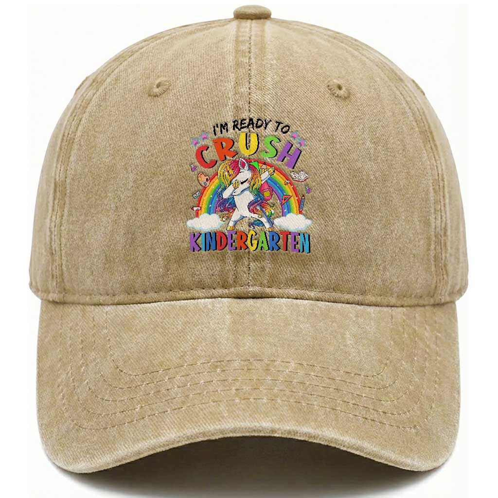 Ready to Crush Kindergarten Cute Girls Washed Cotton Baseball Cap First Day Back to School TS01 Print Your Wear