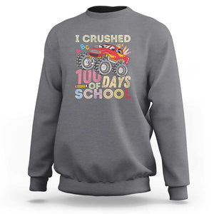 Boys 100 Day Sweatshirt I Crushed 100 Days of School, Monster Truck TS01 Charcoal Print Your Wear