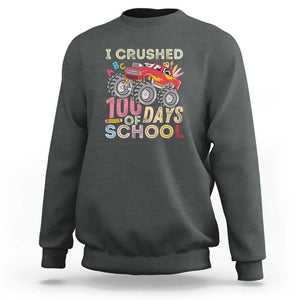 Boys 100 Day Sweatshirt I Crushed 100 Days of School, Monster Truck TS01 Dark Heather Print Your Wear