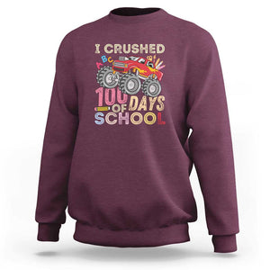 Boys 100 Day Sweatshirt I Crushed 100 Days of School, Monster Truck TS01 Maroon Print Your Wear