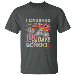 Boys 100 Day T Shirt I Crushed 100 Days of School, Monster Truck TS01 Dark Heather Print Your Wear