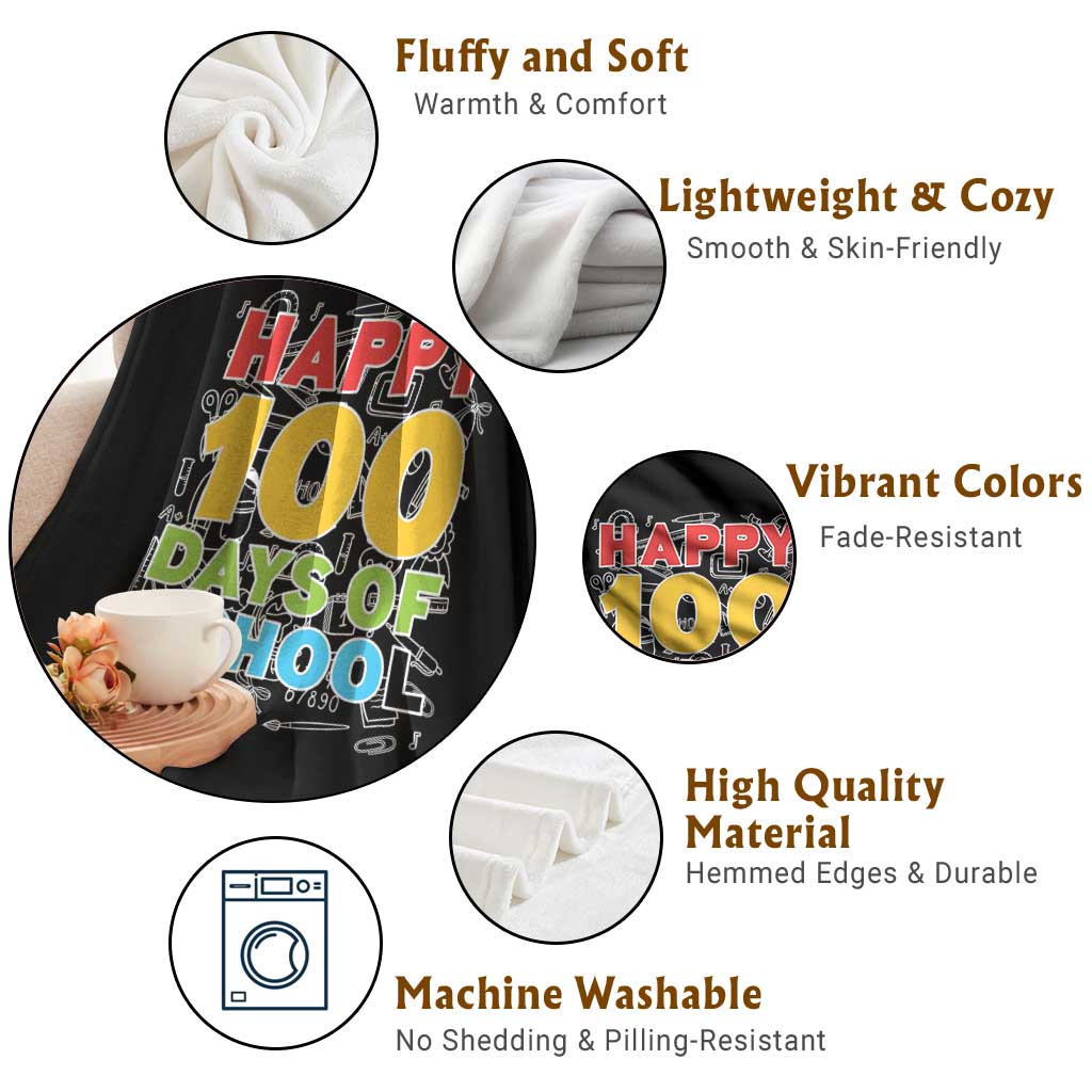 Happy 100 Days of School Throw Blanket Cute Celebration Gift for Teachers and Kids TS01 Print Your Wear