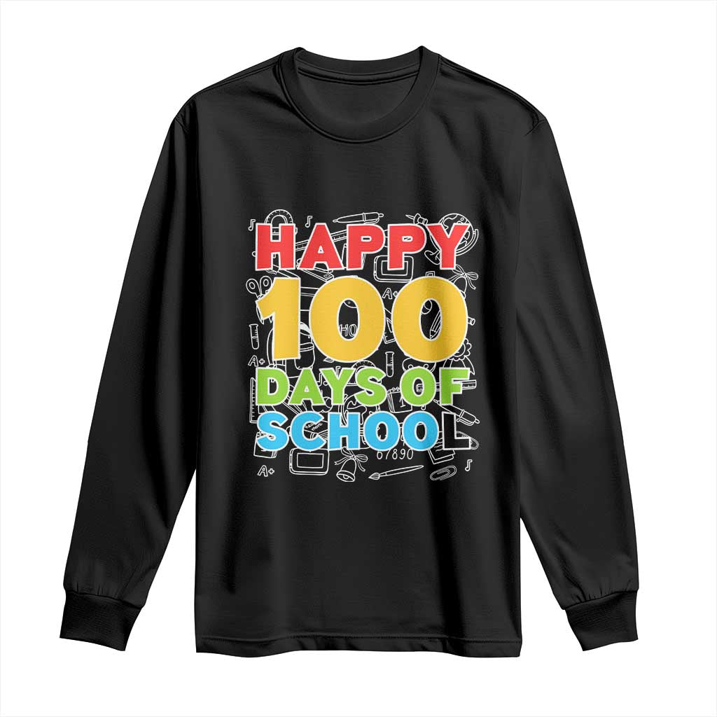 Happy 100 Days of School Long Sleeve Shirt Cute Celebration Gift for Teachers and Kids TS01 Black Print Your Wear