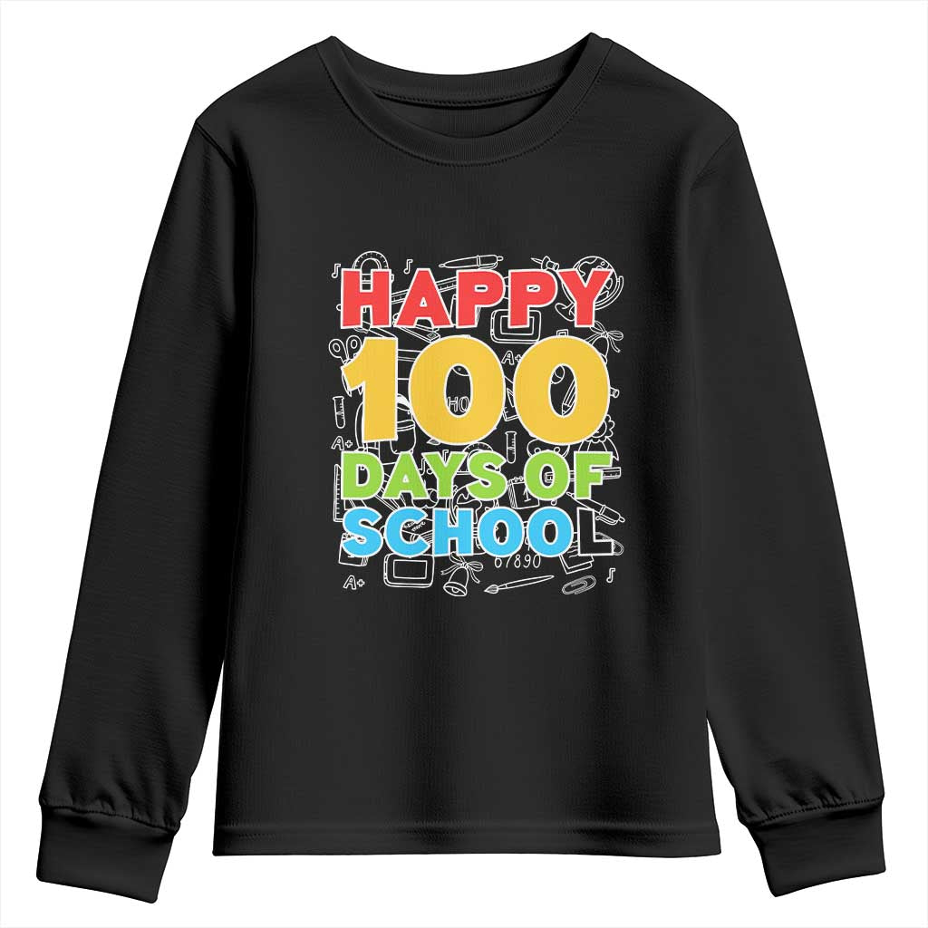 Happy 100 Days of School Youth Sweatshirt Cute Celebration Gift for Teachers and Kids TS01 Black Print Your Wear