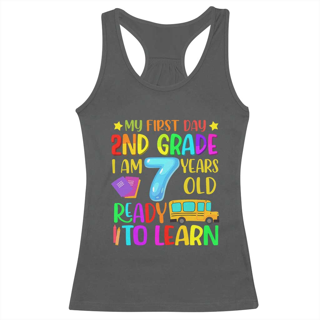 My First Day of 2nd Grade Racerback Tank Top Ready to Learn Back to School TS01 Dark Heather Print Your Wear