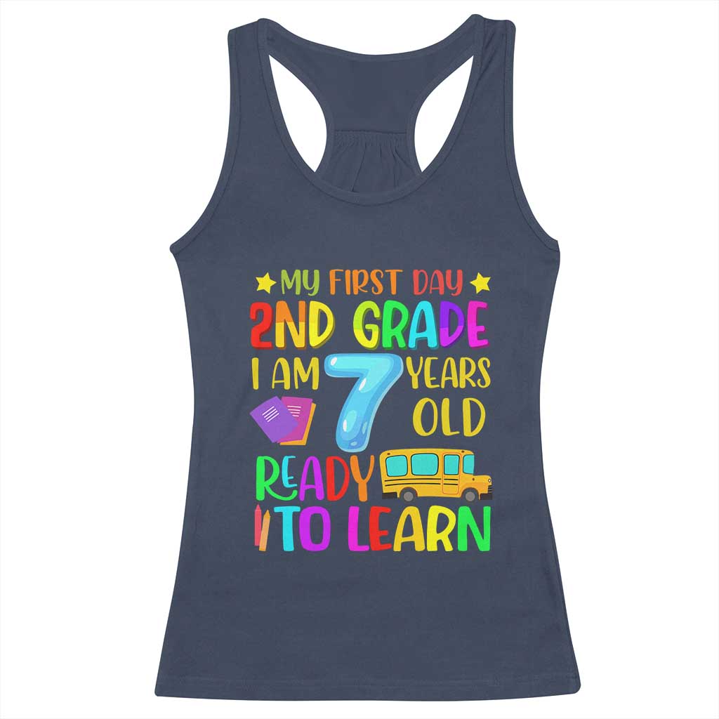 My First Day of 2nd Grade Racerback Tank Top Ready to Learn Back to School TS01 Navy Print Your Wear