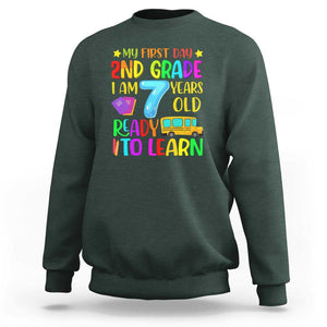 My First Day of 2nd Grade Sweatshirt Ready to Learn, Back to School TS01 Dark Forest Green Print Your Wear