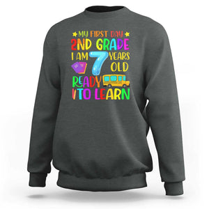 My First Day of 2nd Grade Sweatshirt Ready to Learn, Back to School TS01 Dark Heather Print Your Wear