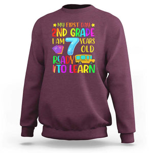 My First Day of 2nd Grade Sweatshirt Ready to Learn, Back to School TS01 Maroon Print Your Wear