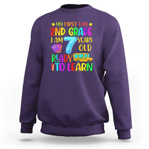 My First Day of 2nd Grade Sweatshirt Ready to Learn, Back to School TS01 Purple Print Your Wear