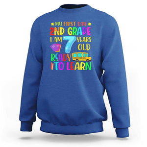 My First Day of 2nd Grade Sweatshirt Ready to Learn, Back to School TS01 Royal Blue Print Your Wear