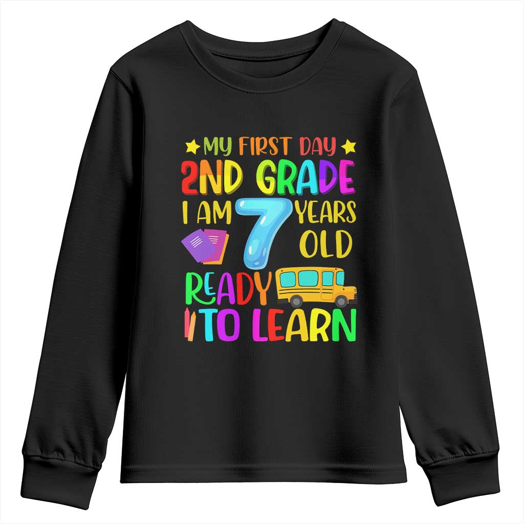 My First Day of 2nd Grade Youth Sweatshirt Ready to Learn Back to School TS01 Black Print Your Wear