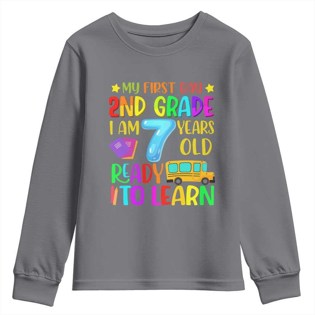 My First Day of 2nd Grade Youth Sweatshirt Ready to Learn Back to School TS01 Charcoal Print Your Wear