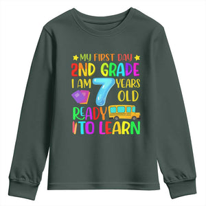 My First Day of 2nd Grade Youth Sweatshirt Ready to Learn Back to School TS01 Dark Forest Green Print Your Wear