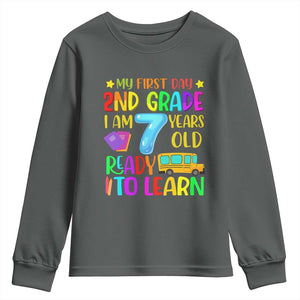 My First Day of 2nd Grade Youth Sweatshirt Ready to Learn Back to School TS01 Dark Heather Print Your Wear